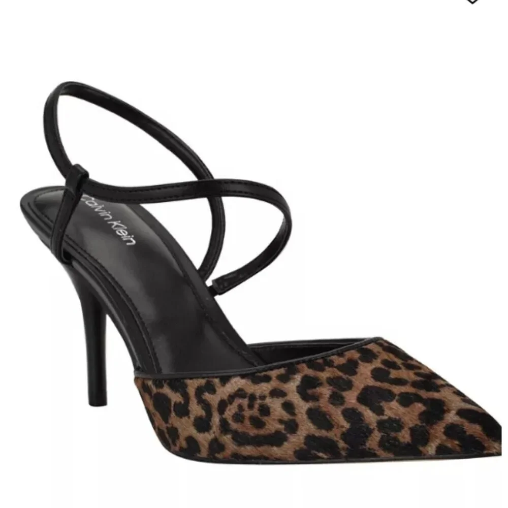 Calvin Klein Corderaly Strappy Stiletto Pumps – Dark Leopard Calf Hair – Size 9